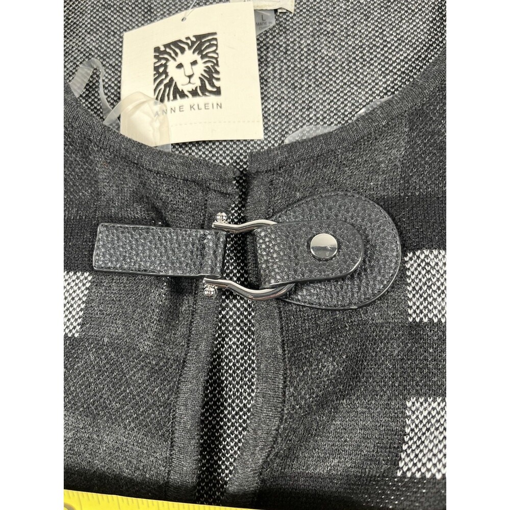 Anne Klein Womens L Black Plaid Long Open Cardigan Duster NWT with Buckle - Picture 4 of 7